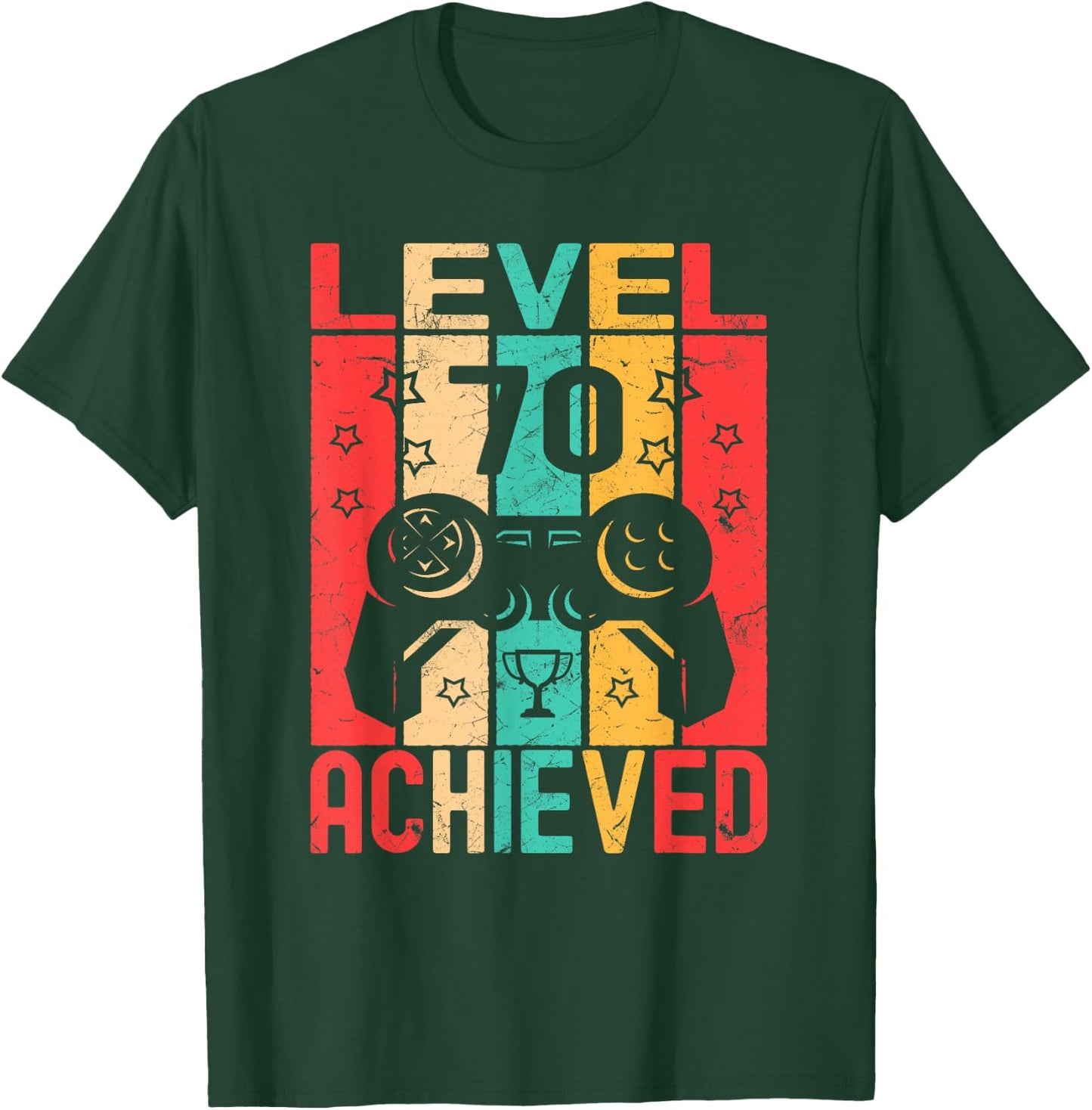 70th Birthday Level 70 Achieved Gamer Gifts Funny Birthday T-Shirt - T-Shirt | Forest
