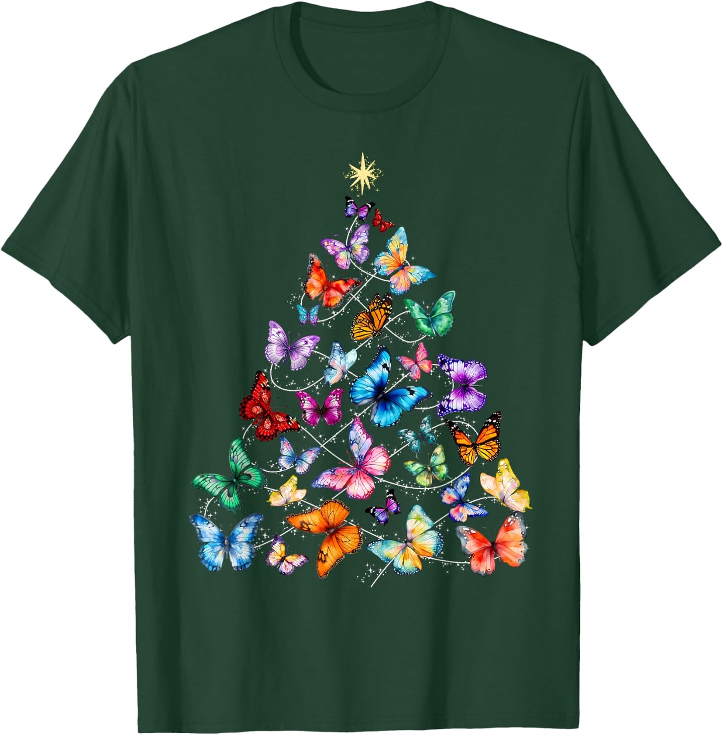Butterfly Christmas Tree Lights Insect Christmas Gifts T-Shirt - T-Shirt | Forest