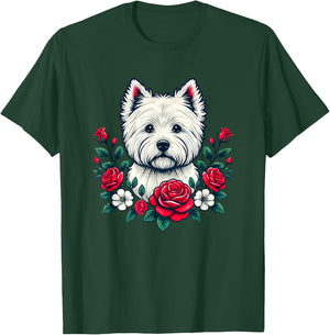 Roses Flowers West Highland White Terrier Westie T-Shirt - T-Shirt | Forest