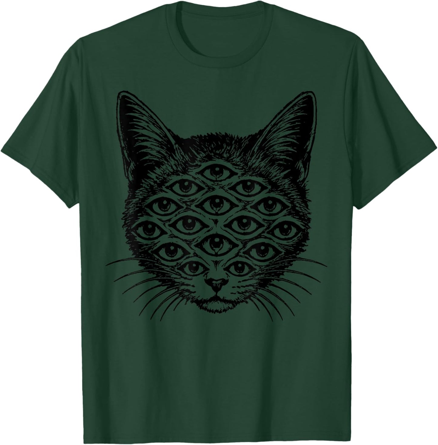 Surreal Many Eyed Cat Occult Gothic Weird Art Graphic T-Shirt - T-Shirt | Forest