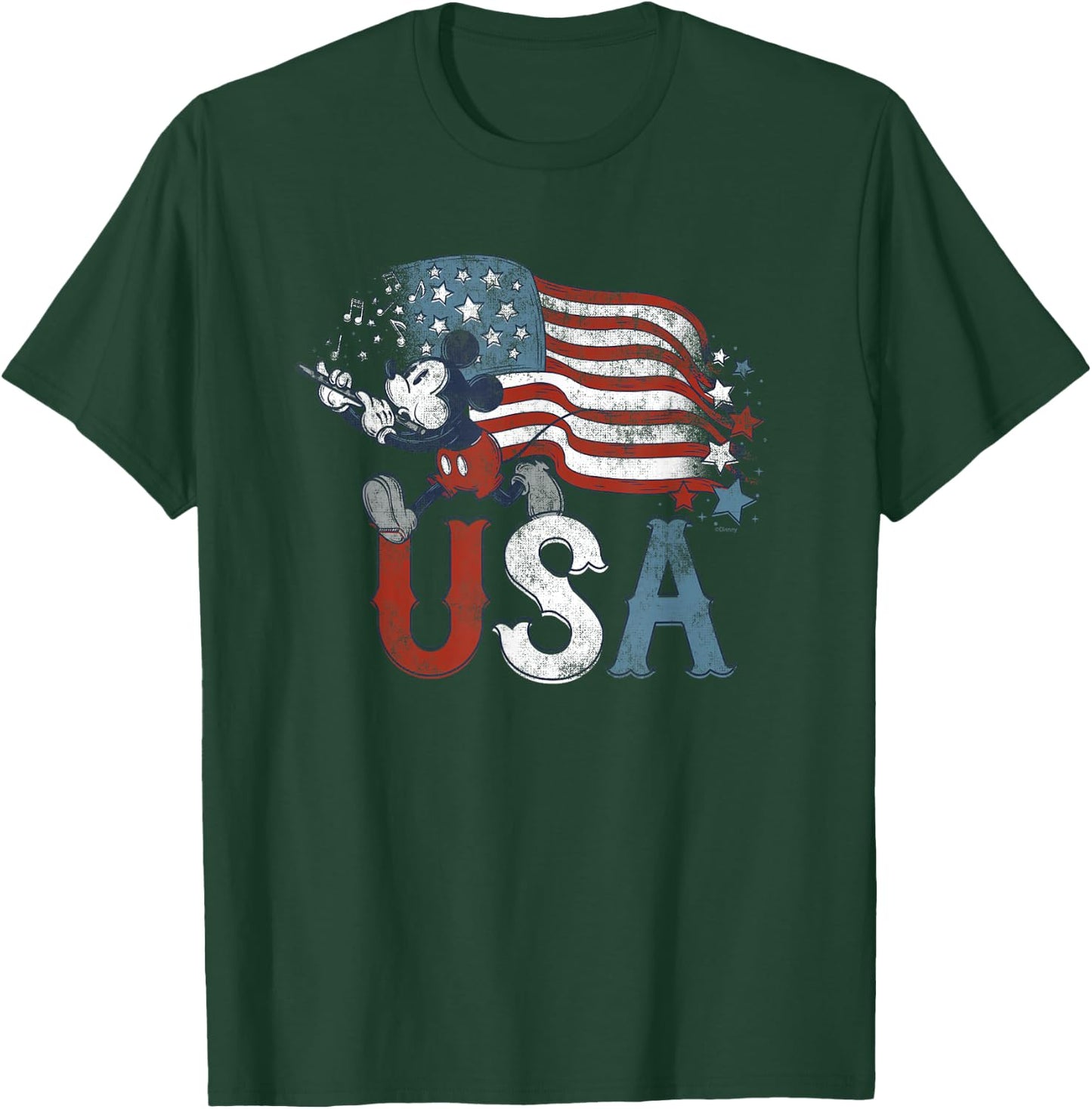 Disney Mickey Mouse with Flute America USA Flag 4th of July T-Shirt - T-Shirt | Forest