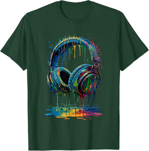 Gamer Paint Splash Music Lover DJ Headphones, grey, S T-Shirt - T-Shirt | Forest