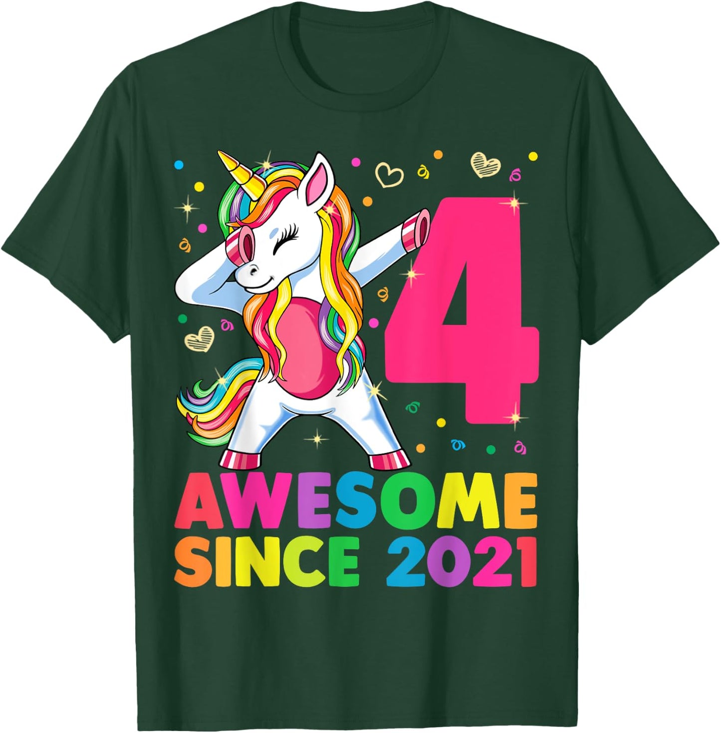 4 Years Old Unicorn Dabbing 4th Birthday Girl Unicorn Party T-Shirt - T-Shirt | Forest