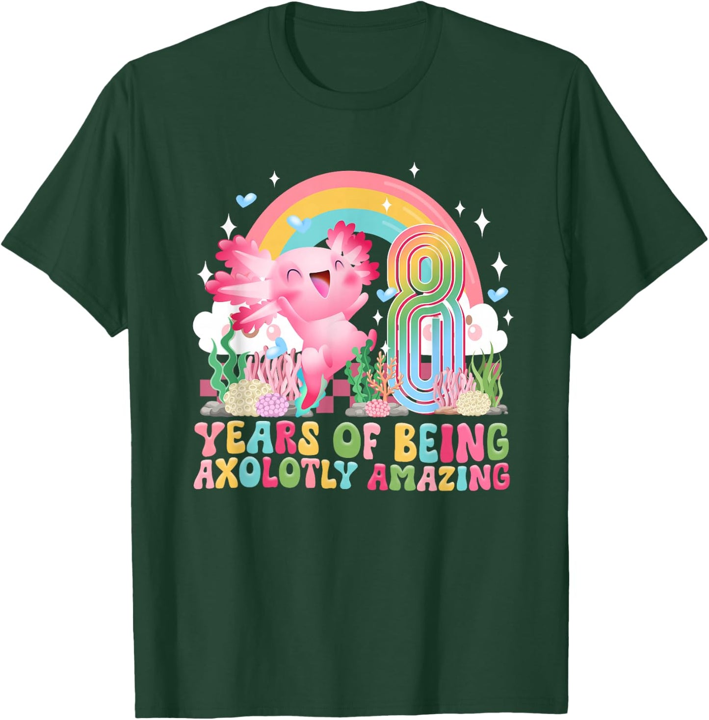 8th Axolotl Birthday Party Eight Year Old Axolotls Birthday T-Shirt - T-Shirt | Forest