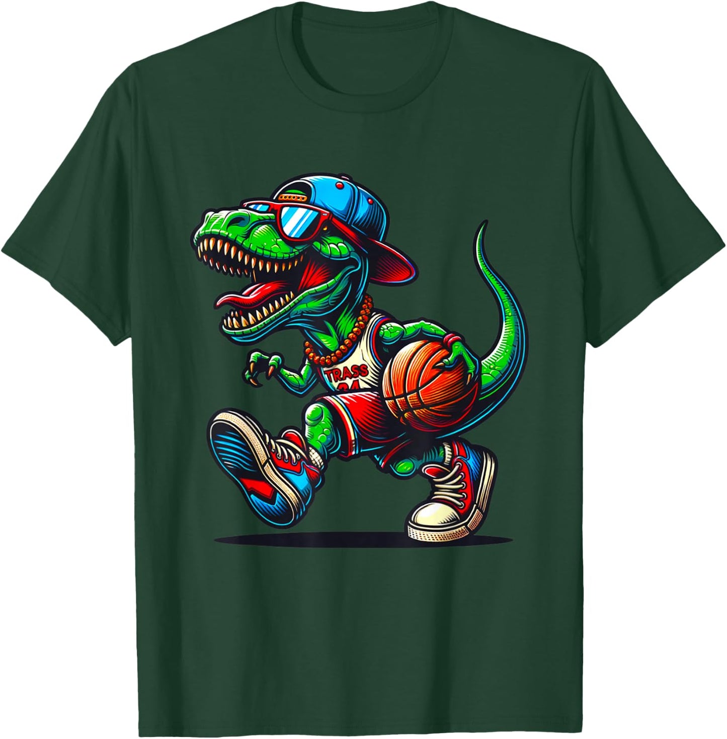 Basketball Dinosaur T Rex Player Men Kids Boys Teens T-Shirt - T-Shirt | Forest