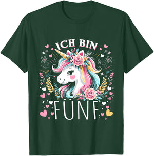 Kinder 5 Jahre Mädchen Geburtstag 5. Kindergeburtstag Süßes Einhorn T-Shirt - T-Shirt | Forest