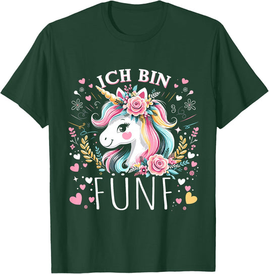 Kinder 5 Jahre Mädchen Geburtstag 5. Kindergeburtstag Süßes Einhorn T-Shirt - T-Shirt | Forest
