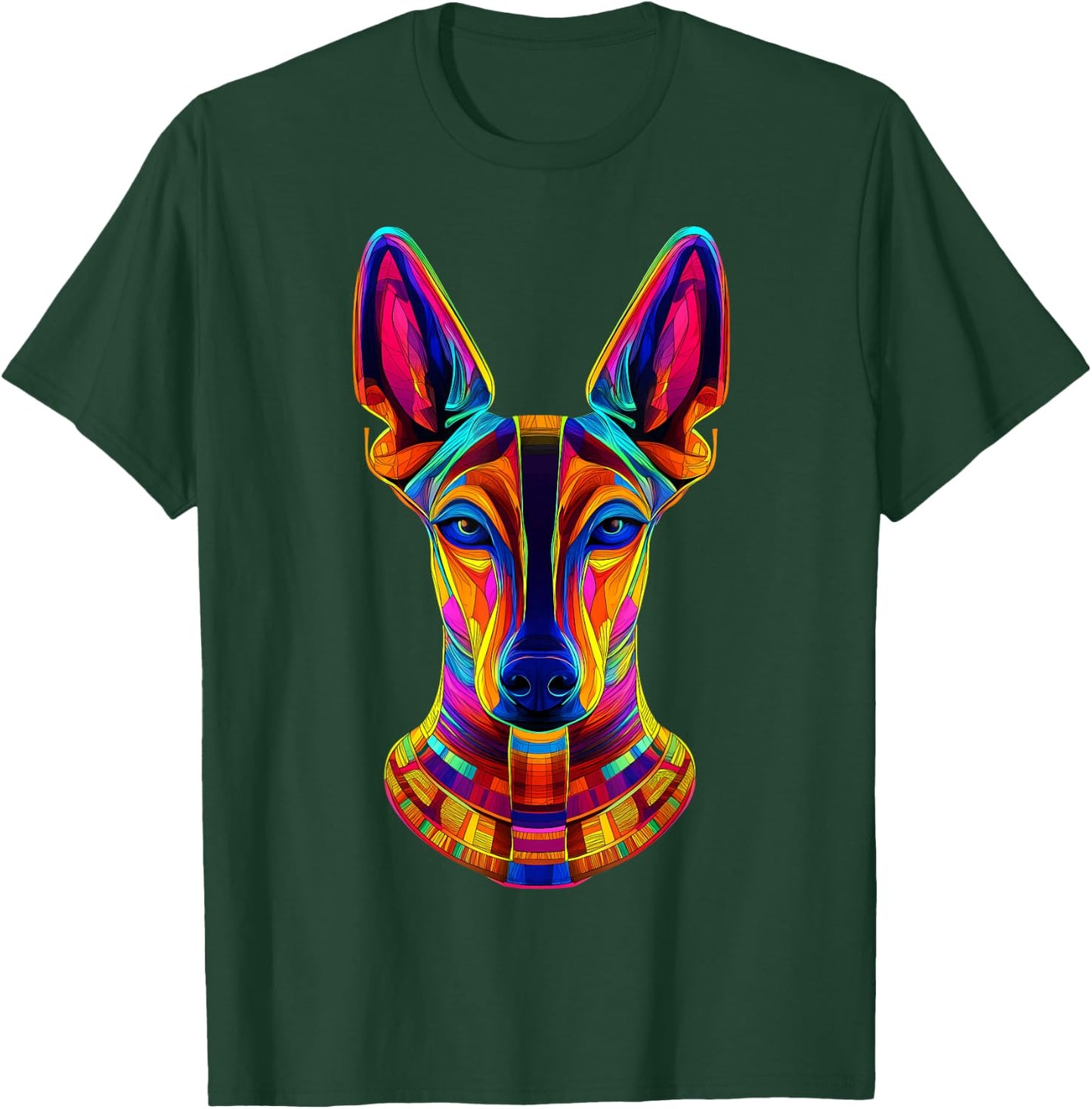 Colorful Pharaoh Hound Face Egyptian Dog Lover Black T-Shirt - T-Shirt | Forest