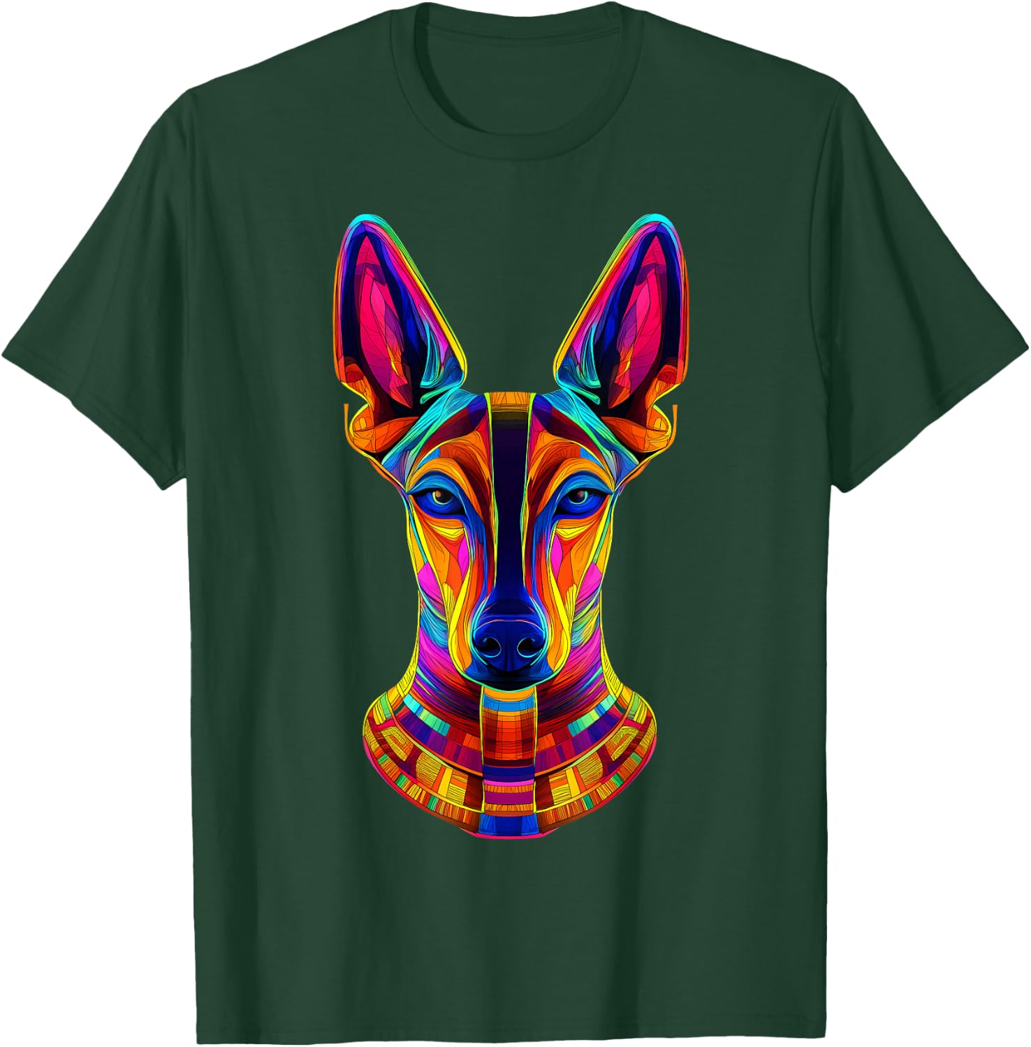 Colorful Pharaoh Hound Face Egyptian Dog Lover Black T-Shirt - T-Shirt | Forest