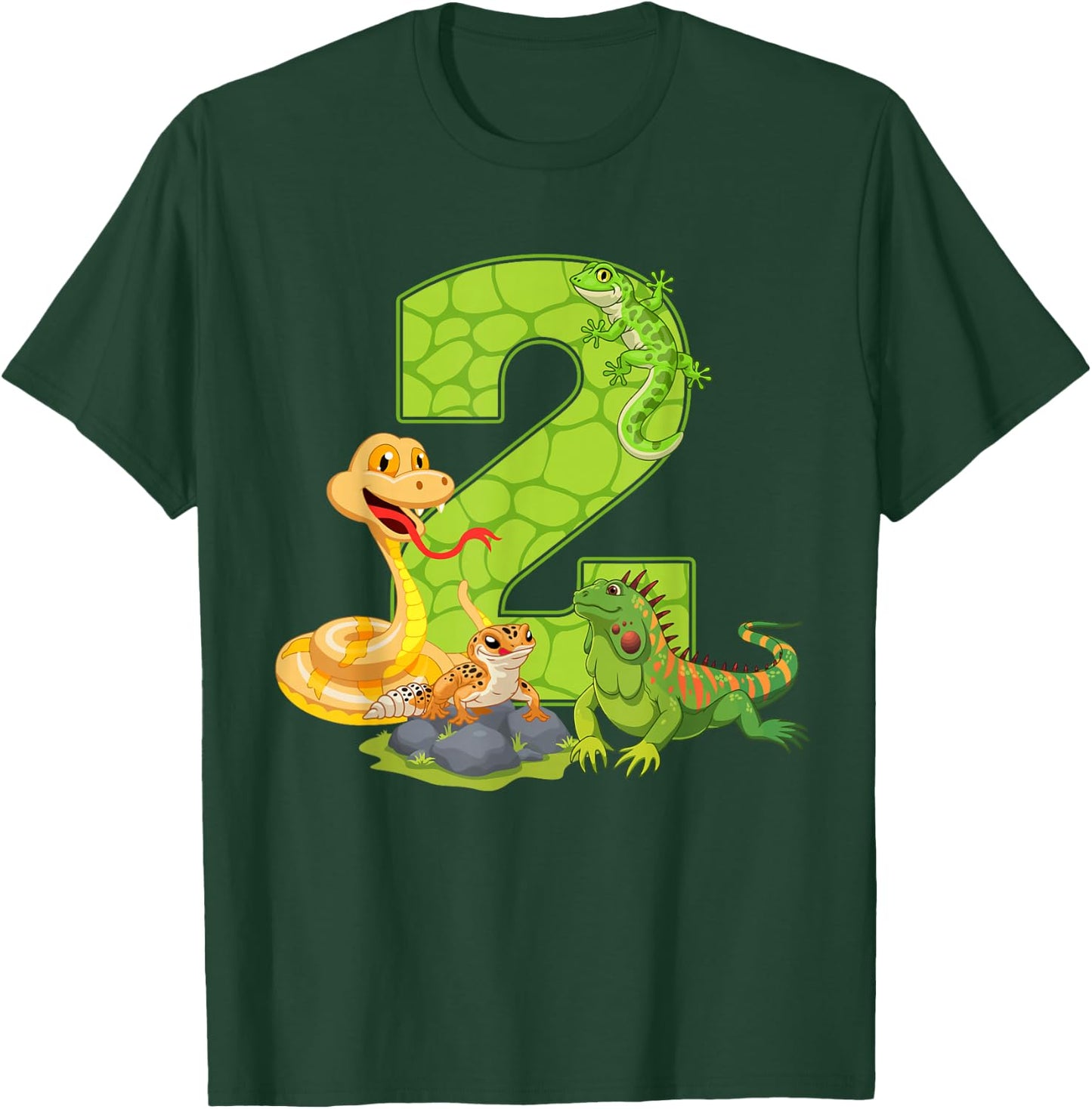 2nd Birthday Snake Lizard Reptile 2 Year Old Birthday Party T-Shirt - T-Shirt | Forest
