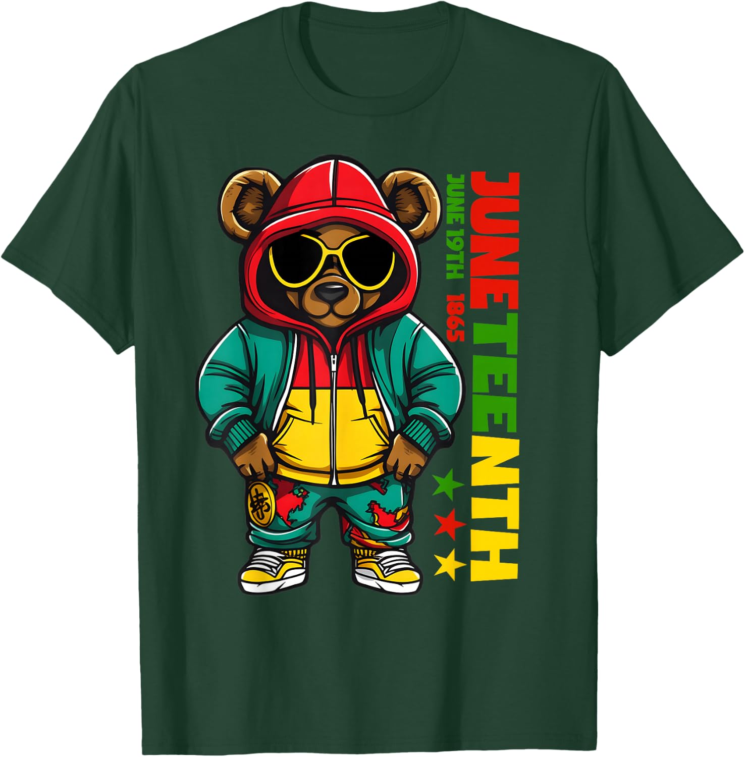 Juneteenth Black Hip Hop Teddy Bear African American T-Shirt - T-Shirt | Forest
