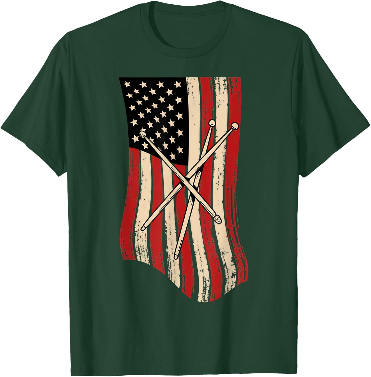 Patriotic Drumsticks American Flag Design for Drummers T-Shirt - T-Shirt | Forest
