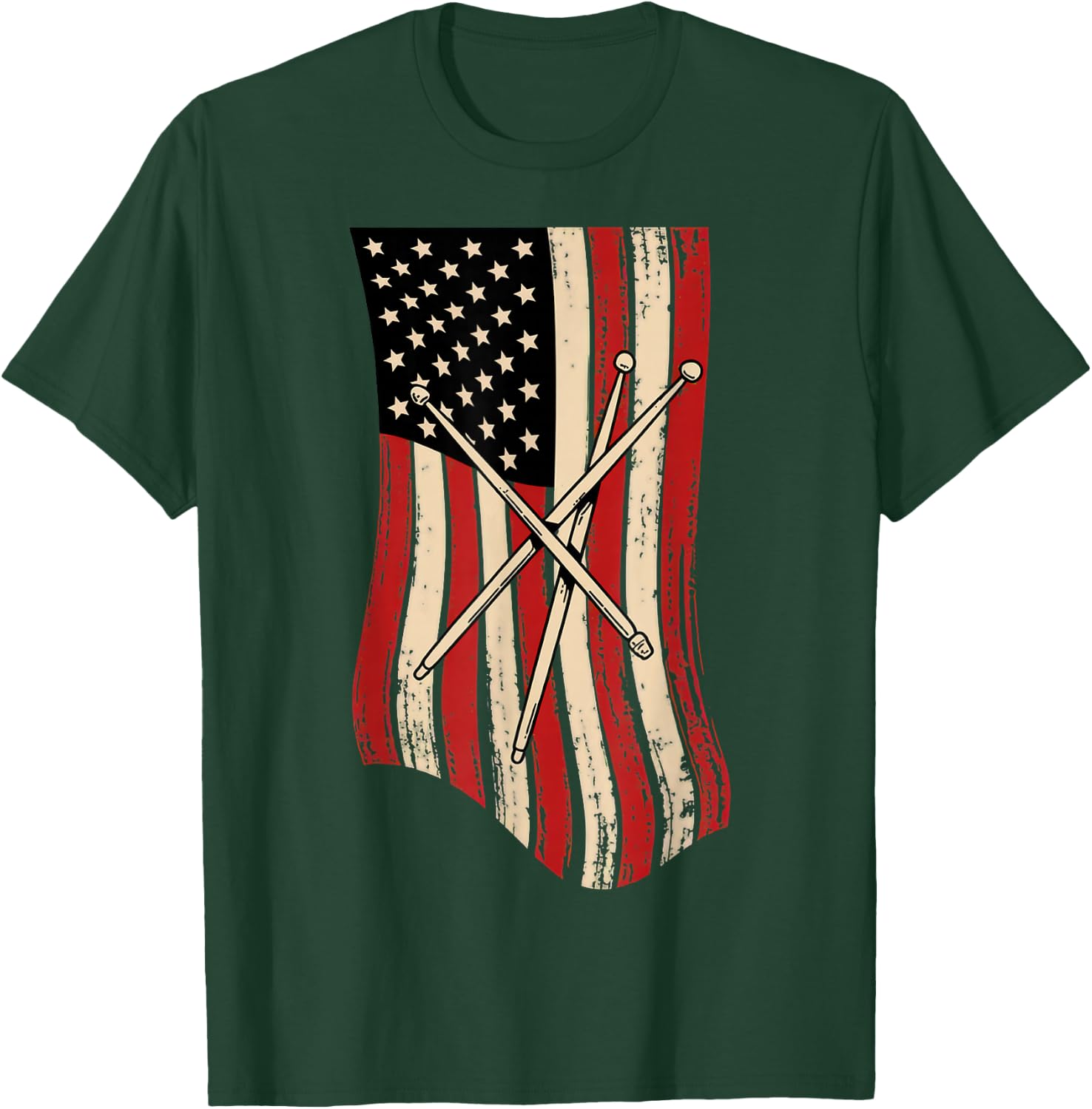Patriotic Drumsticks American Flag Design for Drummers T-Shirt - T-Shirt | Forest