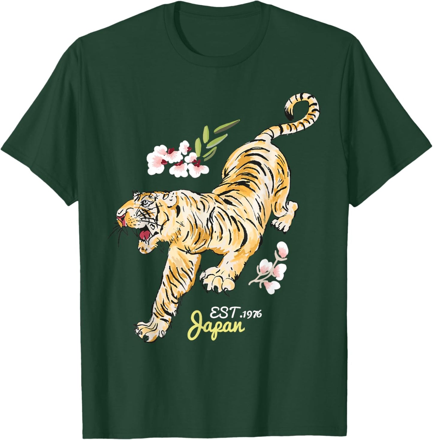 Vintage Japanese Tiger - Asian Flowers Tattoo Art T-Shirt - T-Shirt | Forest