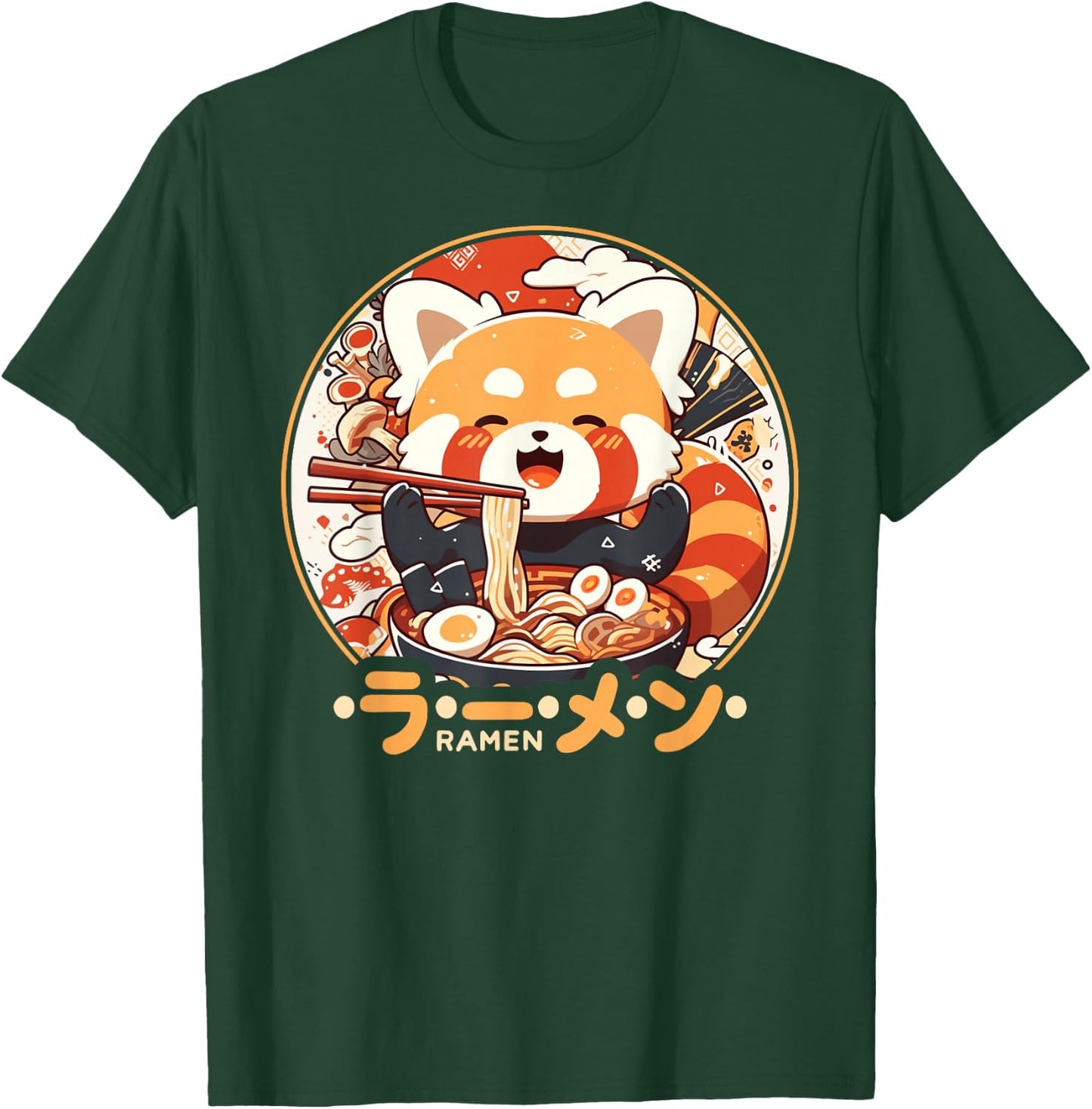 Red Panda Loves Ramen Kawaii Neko Red Panda Ramen , black T-Shirt - T-Shirt | Forest