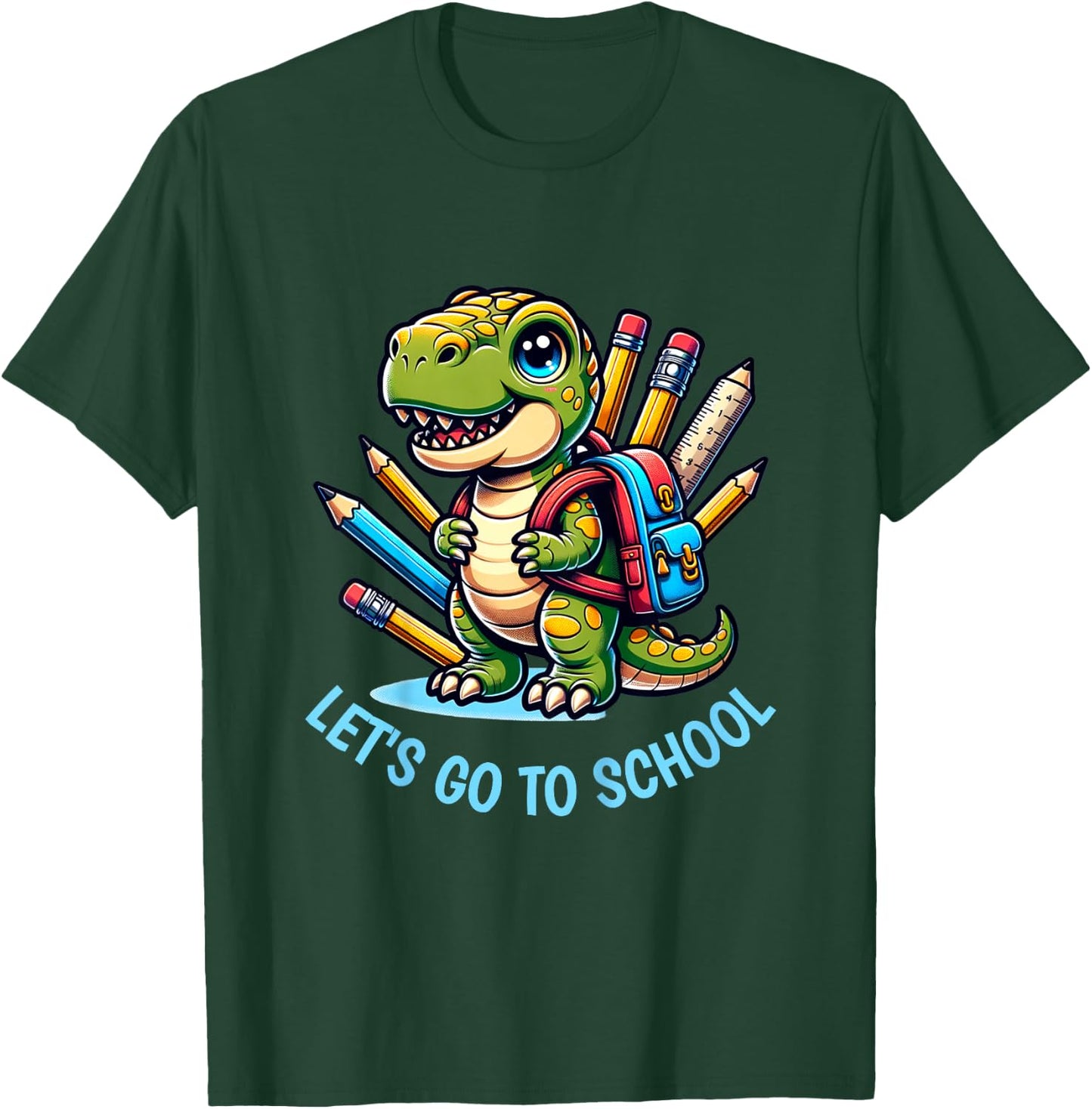 Kids School - Off to School Dinosaur T-Shirt - T-Shirt | Forest