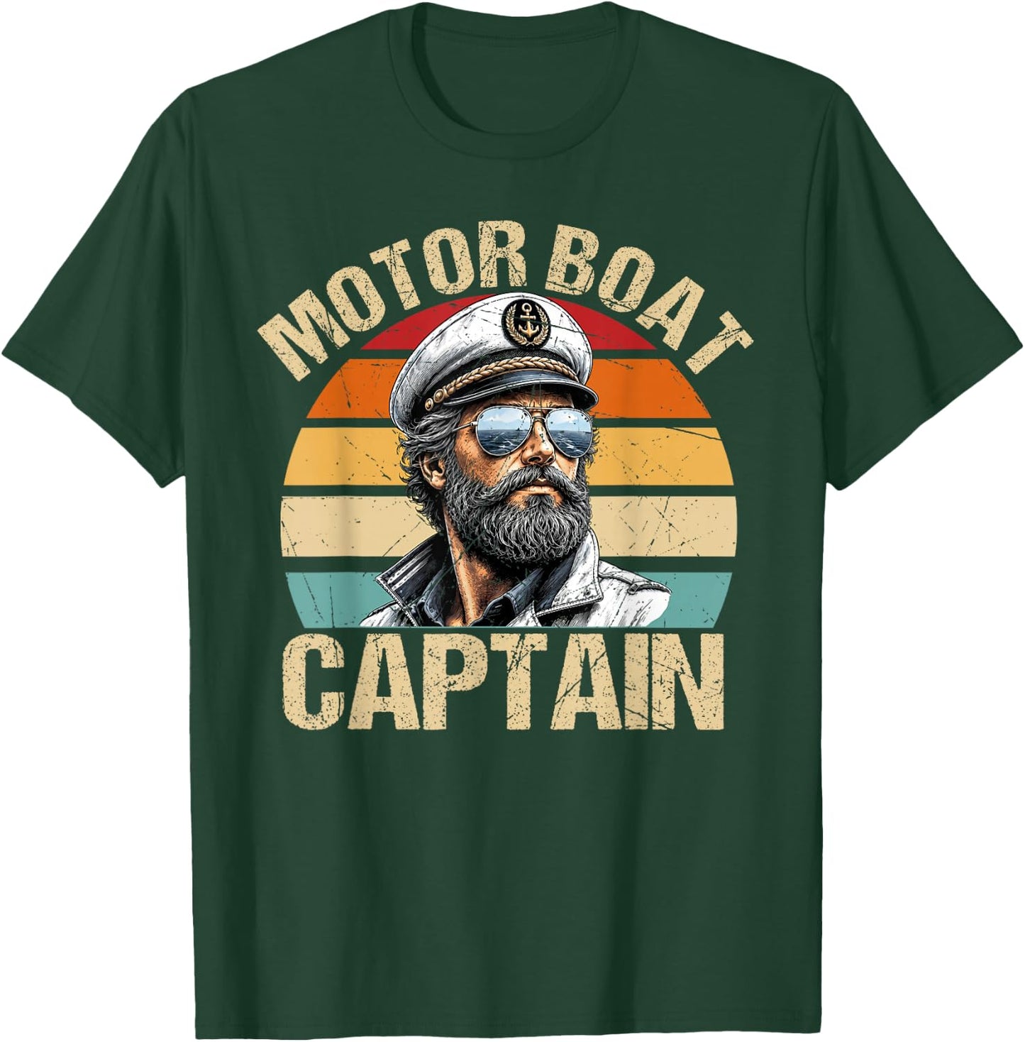 Vintage Motor Boat Captain Retro 70s 80s Sailor Boating T-Shirt - T-Shirt | Forest