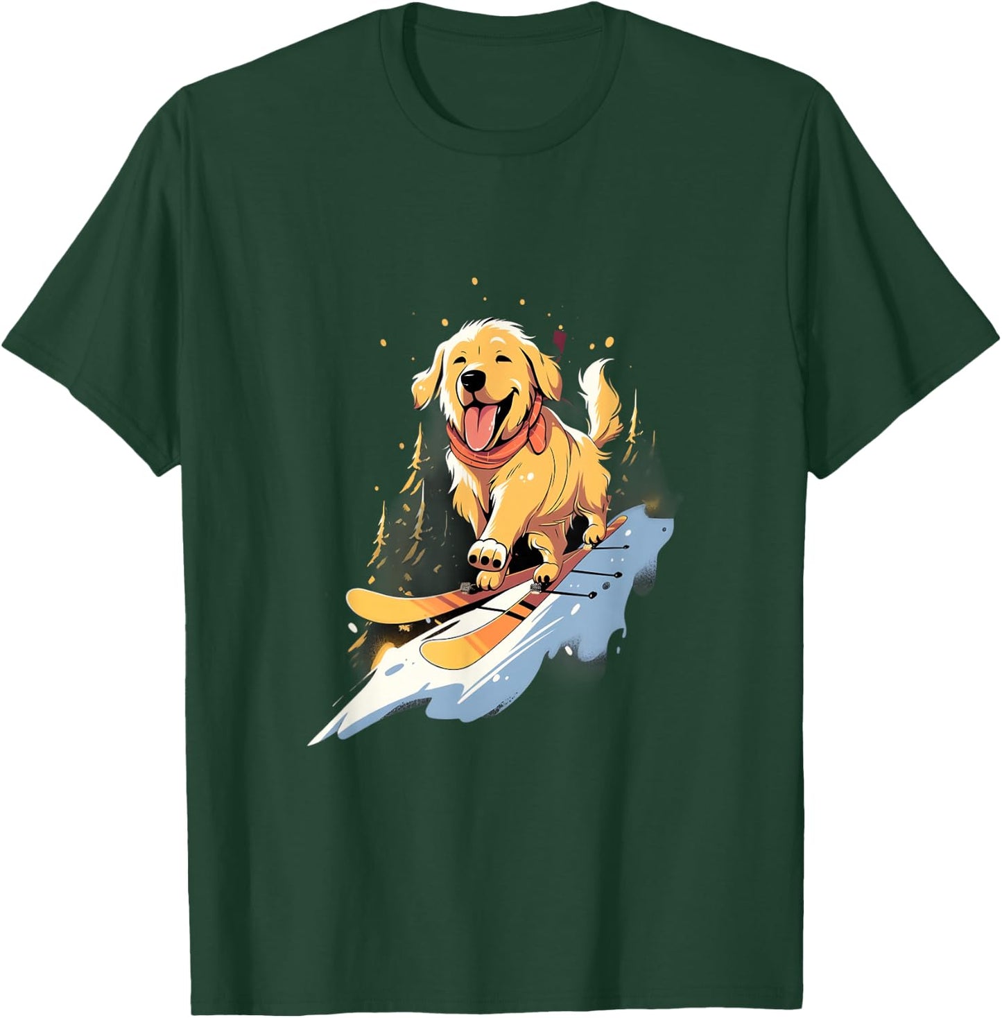 Golden Retriever Skiing Dog Skier Ski Winter Snow T-Shirt - T-Shirt | Forest