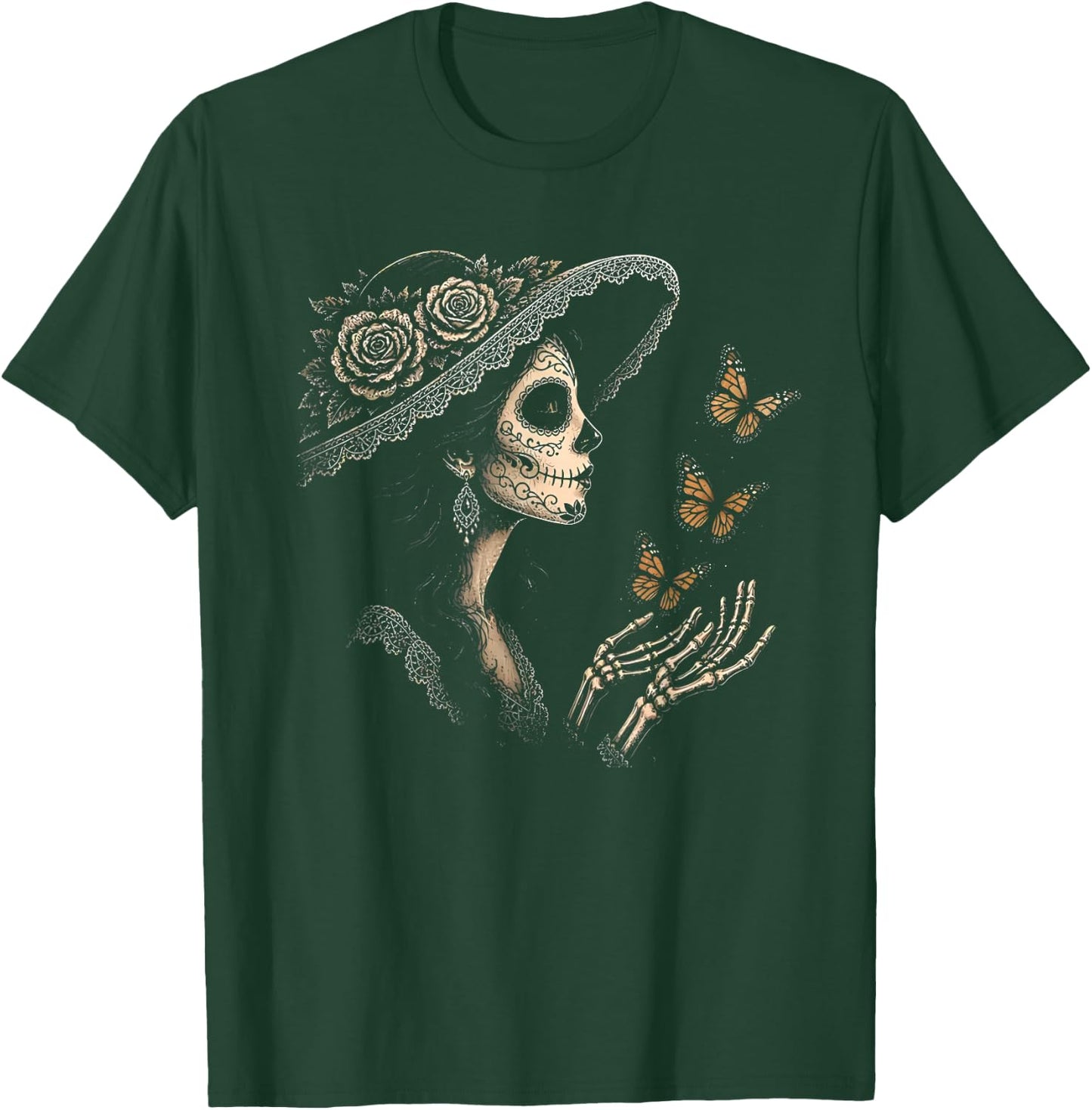 la Catrina y mariposas T-Shirt - T-Shirt | Forest