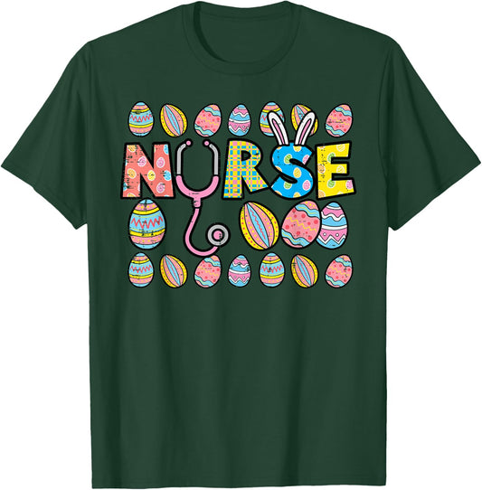 Easter Eggs Nurse Stethoscope Scrub Top Spring Squad Women T-Shirt - T-Shirt | Forest