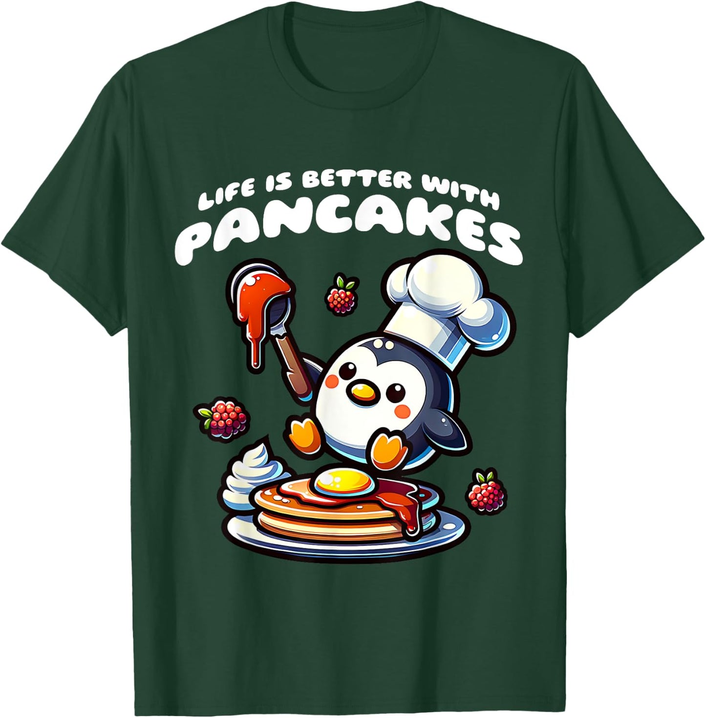 Life is Better with Pancakes Penguin Funny Breakfast Food T-Shirt - T-Shirt | Forest