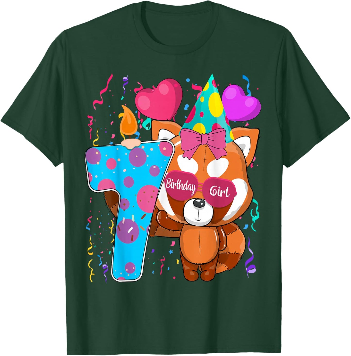 Red Panda 7th Birthday I'm 7 Years Old Girls Birthday Party T-Shirt - T-Shirt | Forest