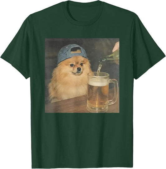 Funny Pomeranian Drinking Beer T-Shirt - T-Shirt | Forest