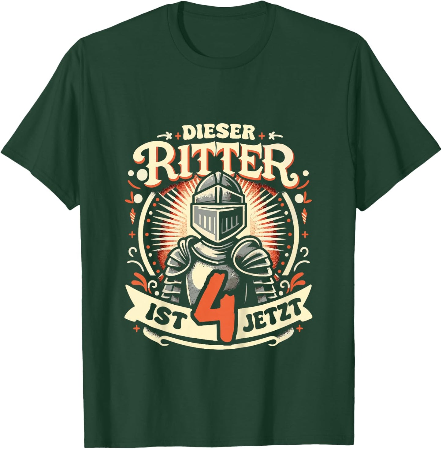 Children's 4th Birthday Gift with German Text "Dieser Ritter ist 4 Jahre t", black T-Shirt - T-Shirt | Forest