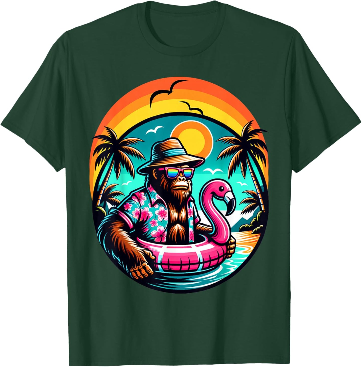 Bigfoot Pink Flamingo Aloha Pool Party Hawaiian Party T-Shirt - T-Shirt | Forest