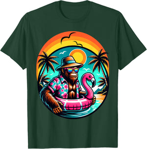 Bigfoot Pink Flamingo Aloha Pool Party Hawaiian Party T-Shirt - T-Shirt | Forest