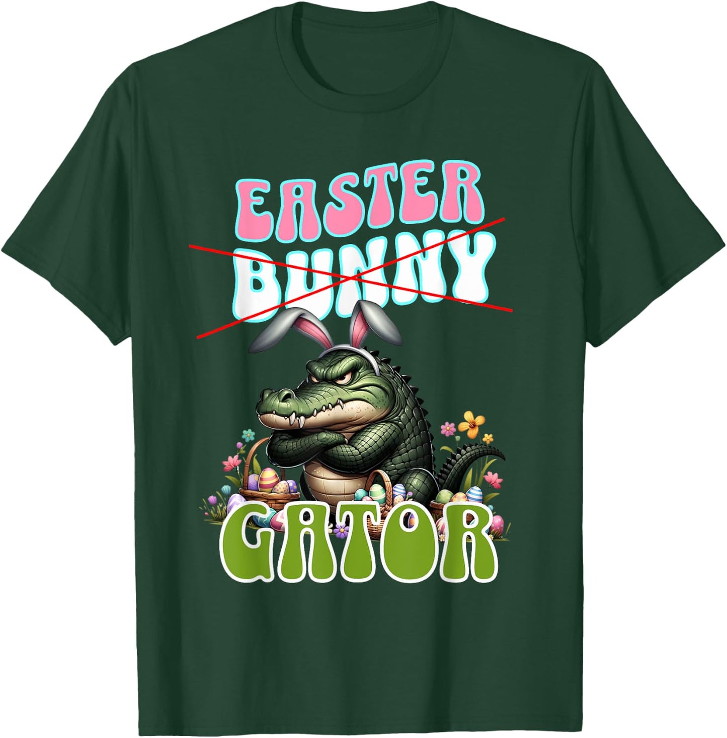 Easter ALLIGATOR; Funny Gator, Crocodile, Easter Basket T-Shirt - T-Shirt | Forest