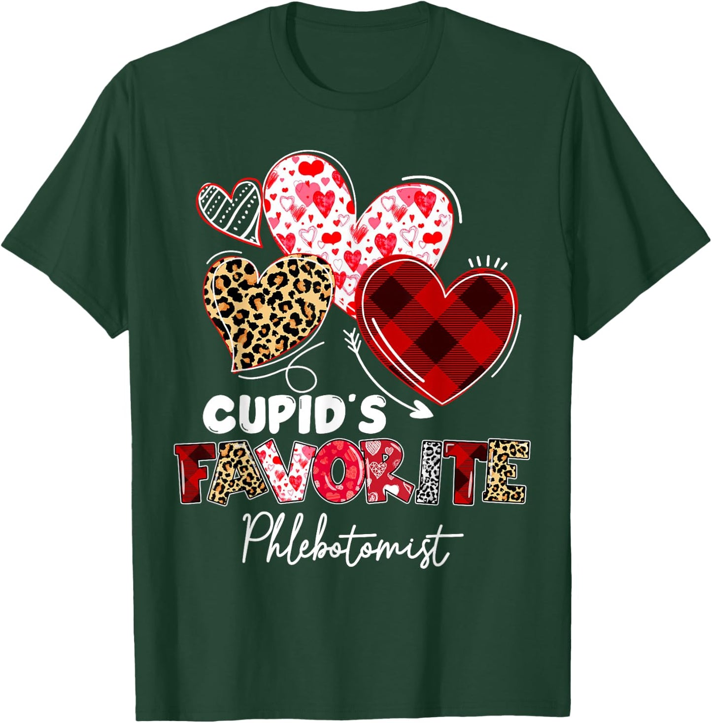 Cupid's Favorite Phlebotomist Valentine Phlebotomy Tech T-Shirt - T-Shirt | Forest