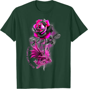 Breast Cancer Dragon Ribbon Pink Warrior Rose Flower Dragon T-Shirt - T-Shirt | Forest
