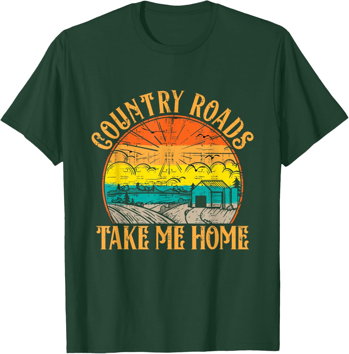 Country Roads Take Me Home Music Fan Vintage Retro , Black, S T-Shirt - T-Shirt | Forest