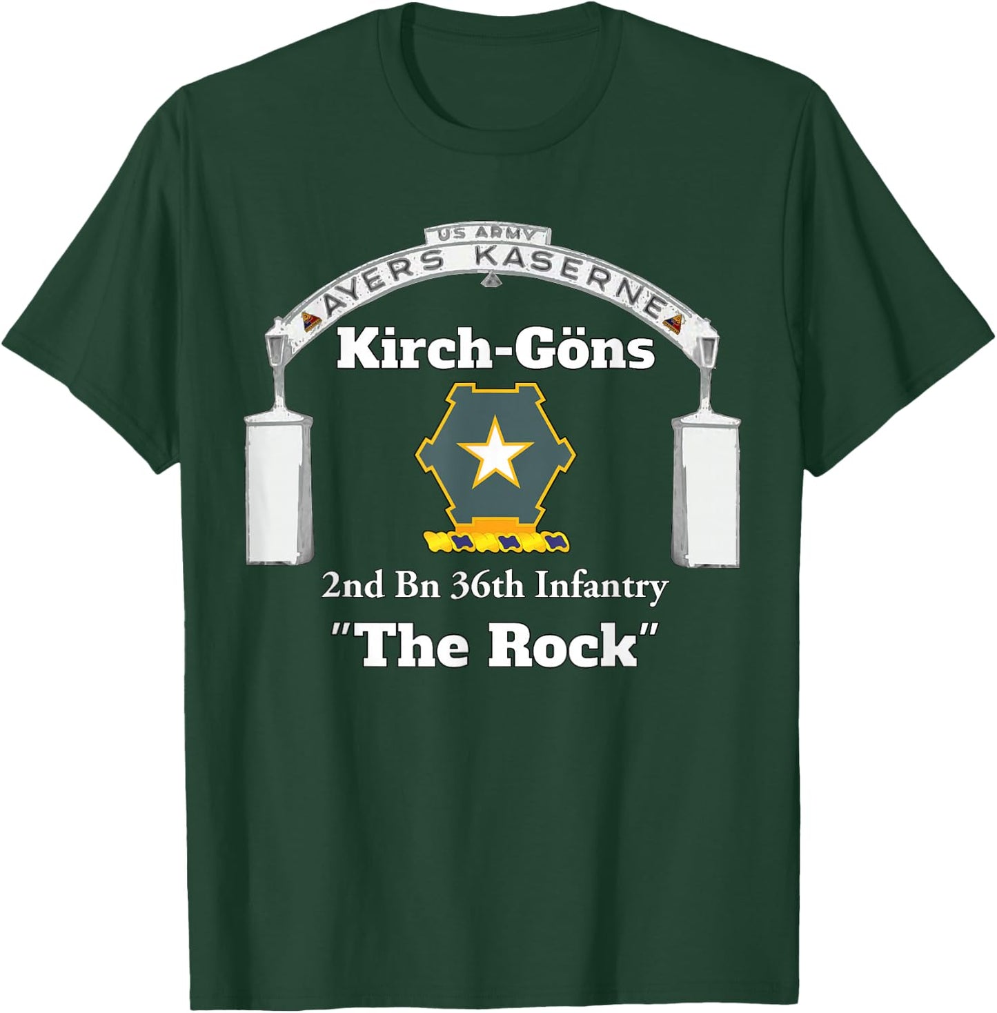 Ayers Kaserne - 2nd Bn 36th Infantry design on front T-Shirt - T-Shirt | Forest