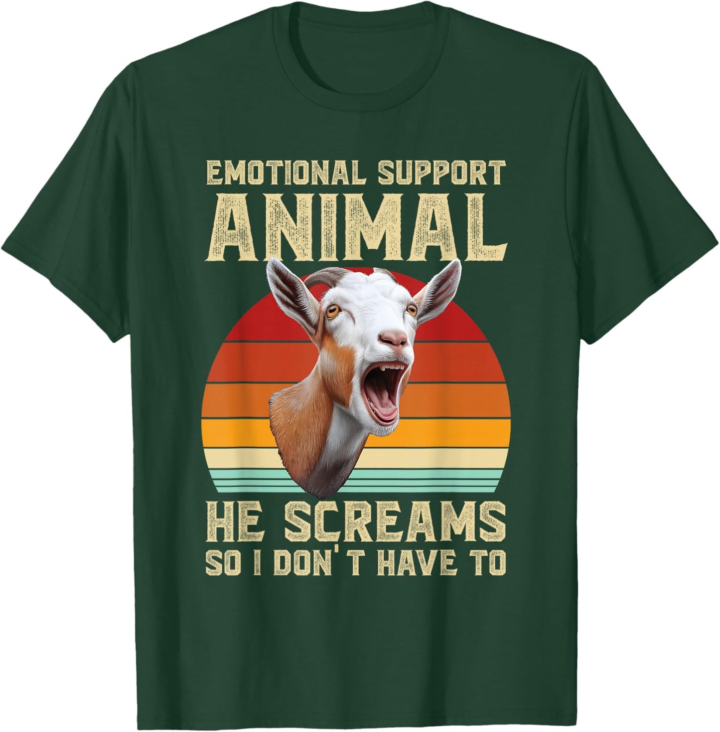 Goat Lover Emotional Support Animal Screaming Goat Retro T-Shirt - T-Shirt | Forest