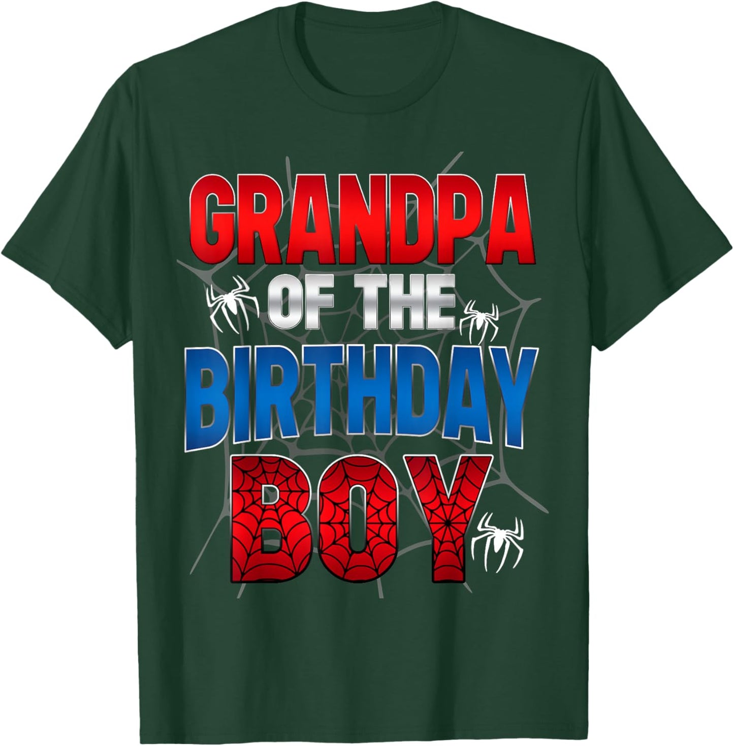 Grandpa Of The Birthday Boy Shirt Matching Family Spider Web T-Shirt - T-Shirt | Forest