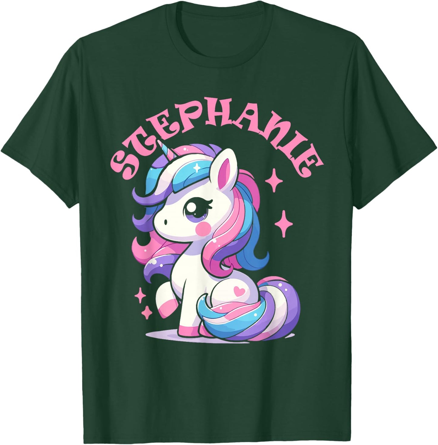 Stephanie Cute Unicorn Design for Girls Name Stephanie T-Shirt - T-Shirt | Forest
