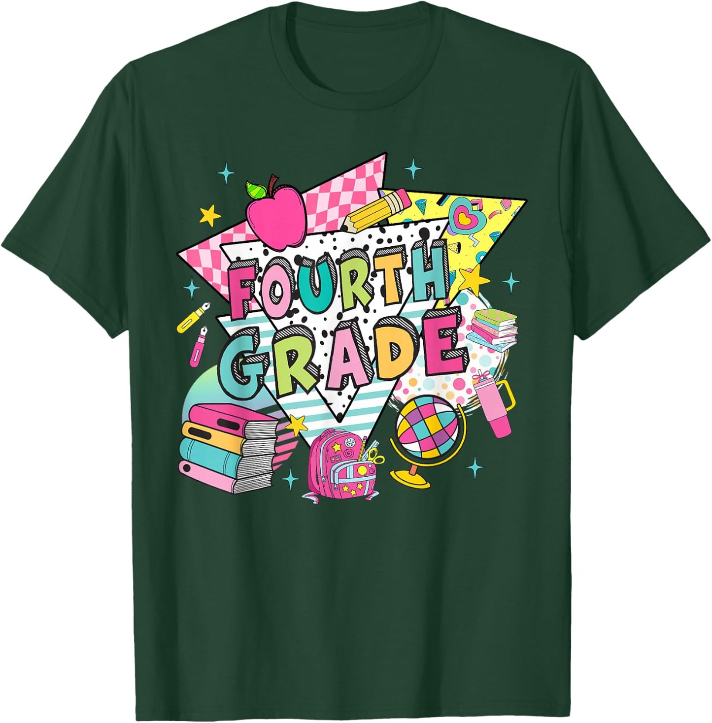 Fourth Grade Teachers Students Retro 90s Back To School T-Shirt - T-Shirt | Forest