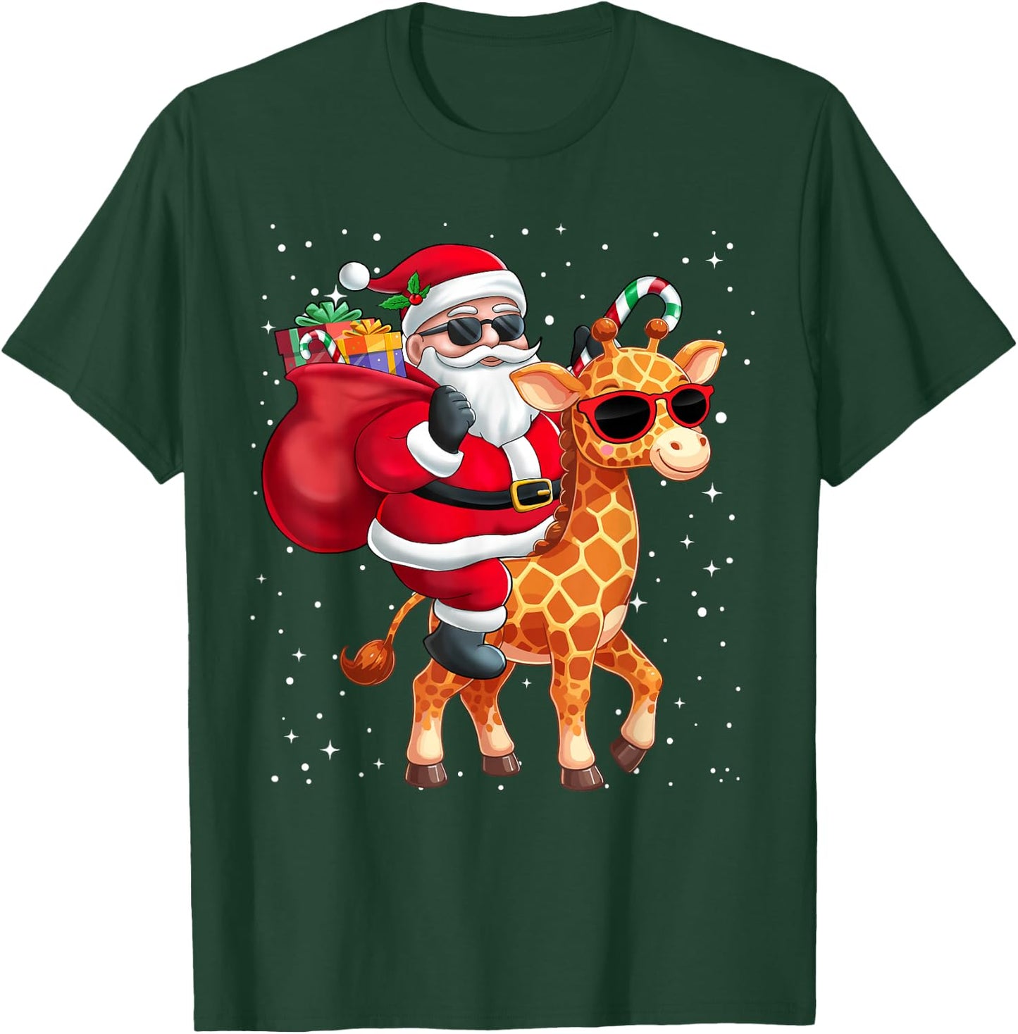 Santa Claus Riding A Giraffe Christmas Boy Girl Kids T-Shirt - T-Shirt | Forest