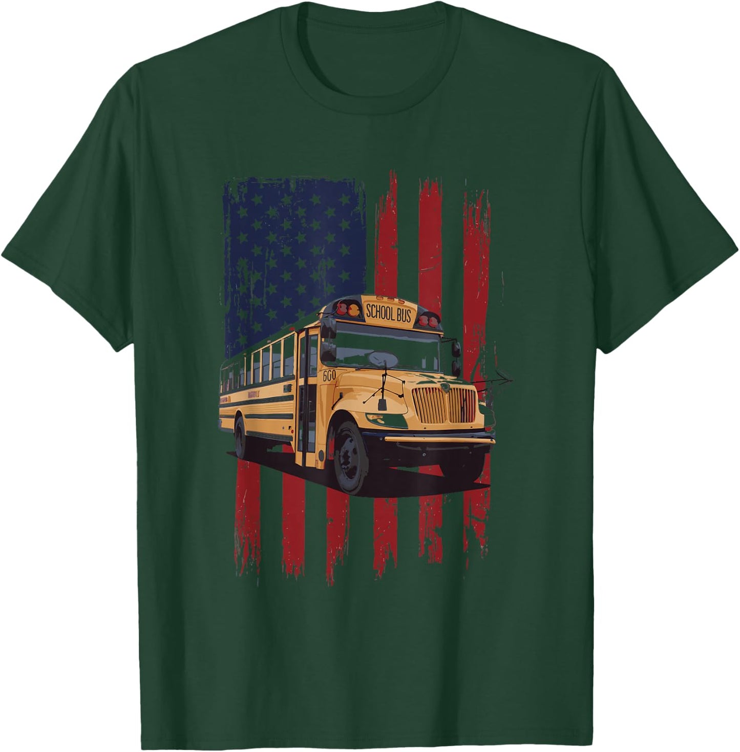 School Bus Driver USA Flag T-Shirt - T-Shirt | Forest