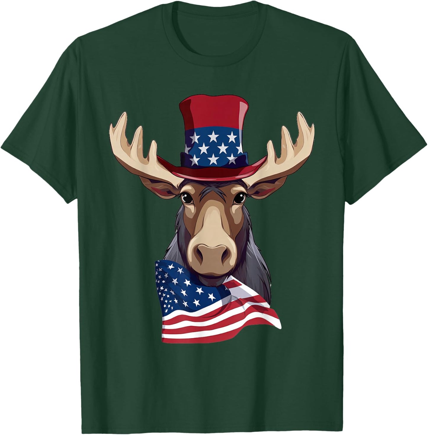 Moose with Patriotic USA Flag American Independence Day T-Shirt - T-Shirt | Forest