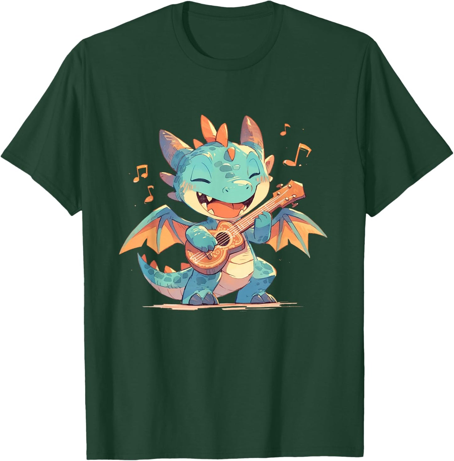 Dragon Playing Ukulele - Dragon Kawaii T-Shirt - T-Shirt | Forest