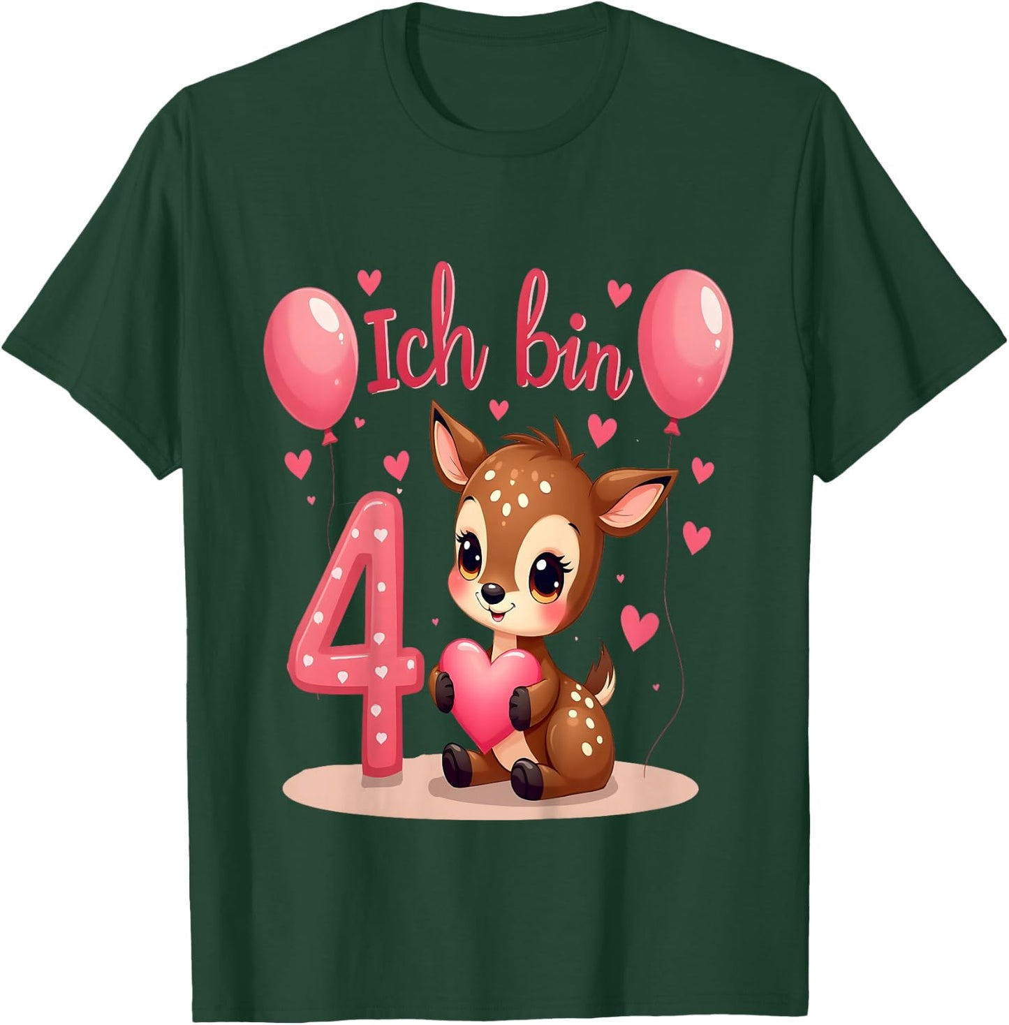 Children's Cute Deer I Am 4 Children's Birthday 4th Birthday Girl , black T-Shirt - T-Shirt | Forest