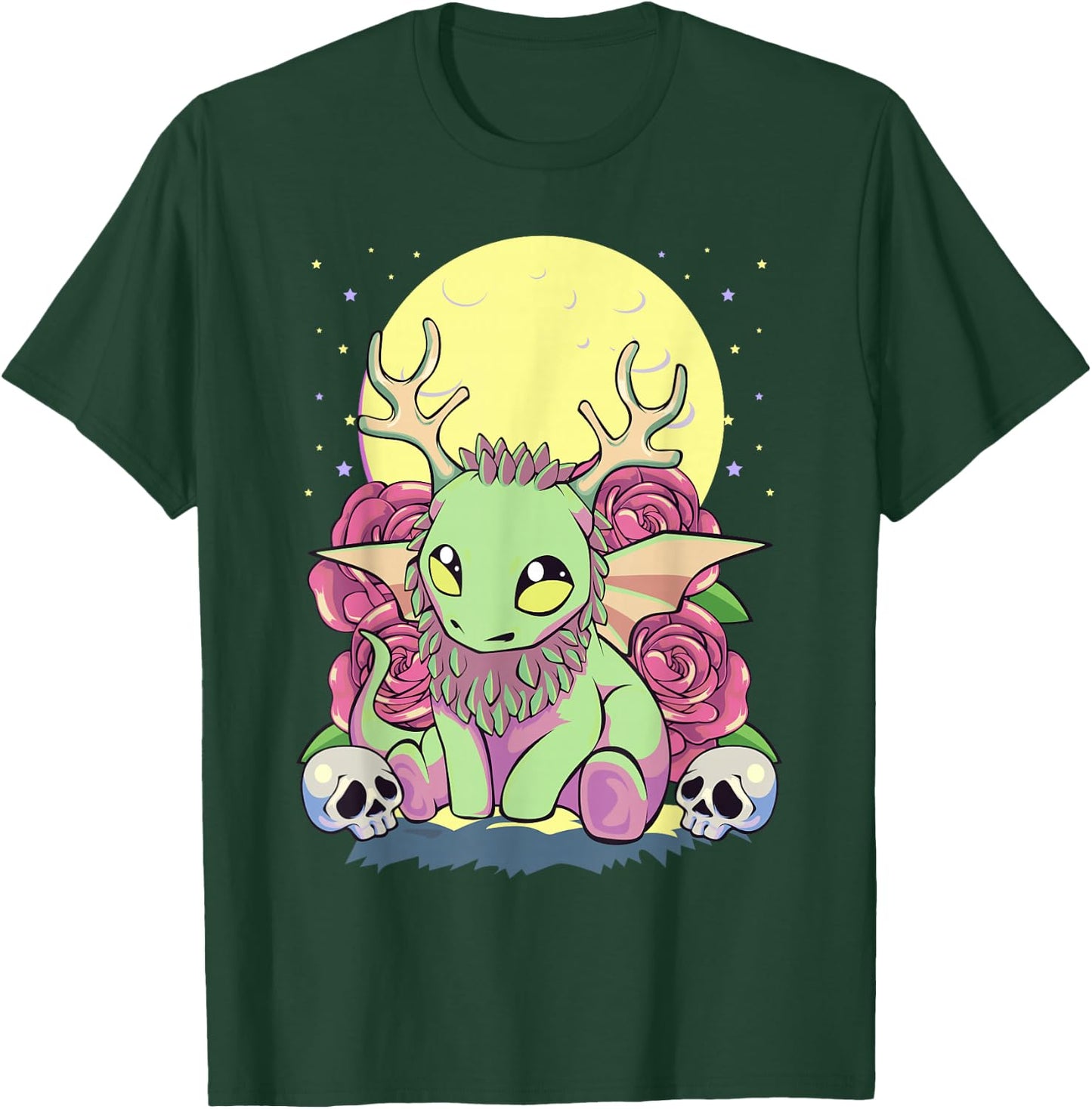 Pastel Goth Kawaii Occult Jackalope Cryptid Dragon Roses T-Shirt - T-Shirt | Forest
