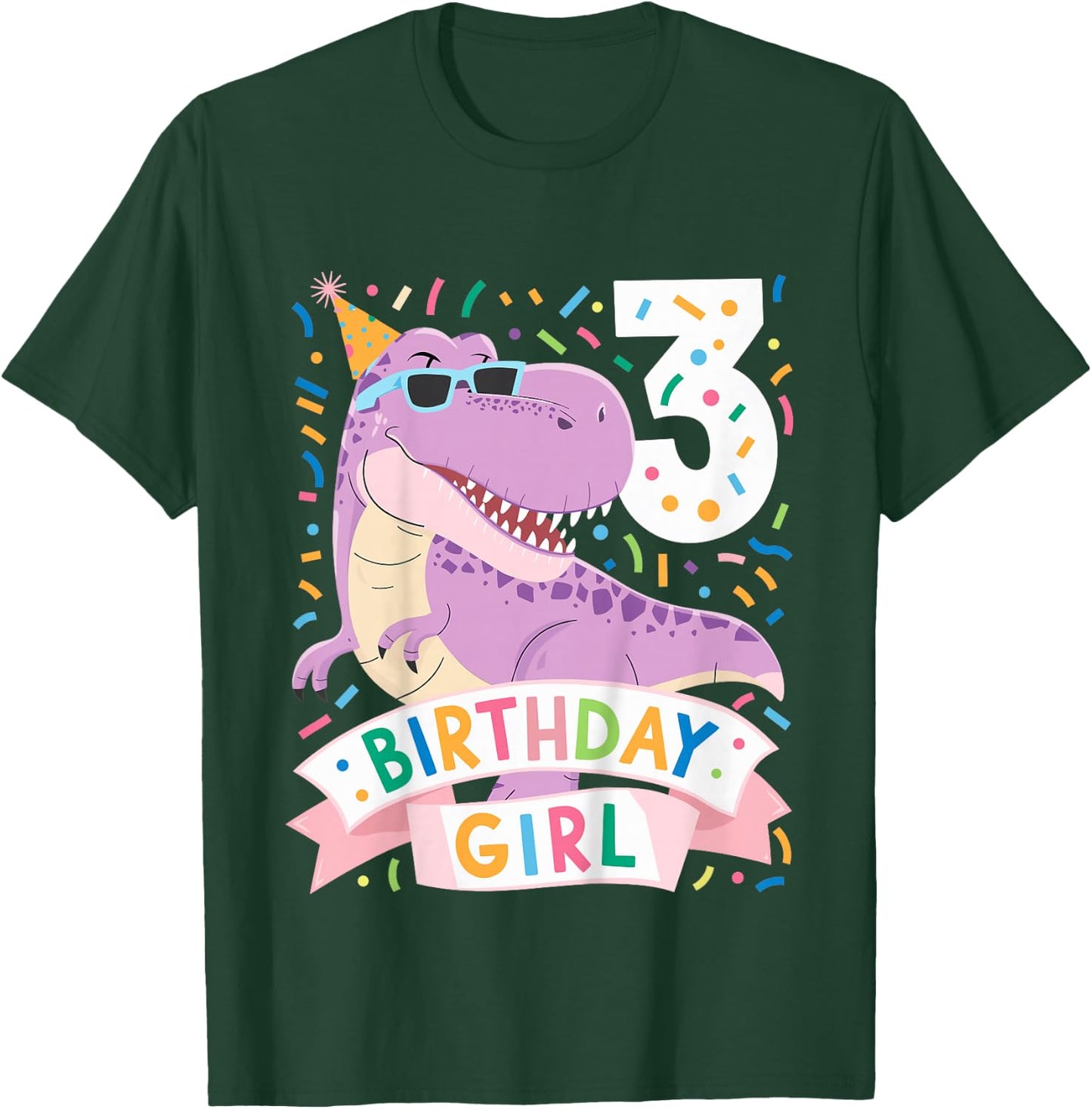 Kids 3 Year Old T Rex Dinosaur 3nd Birthday Girl T-Shirt - T-Shirt | Forest