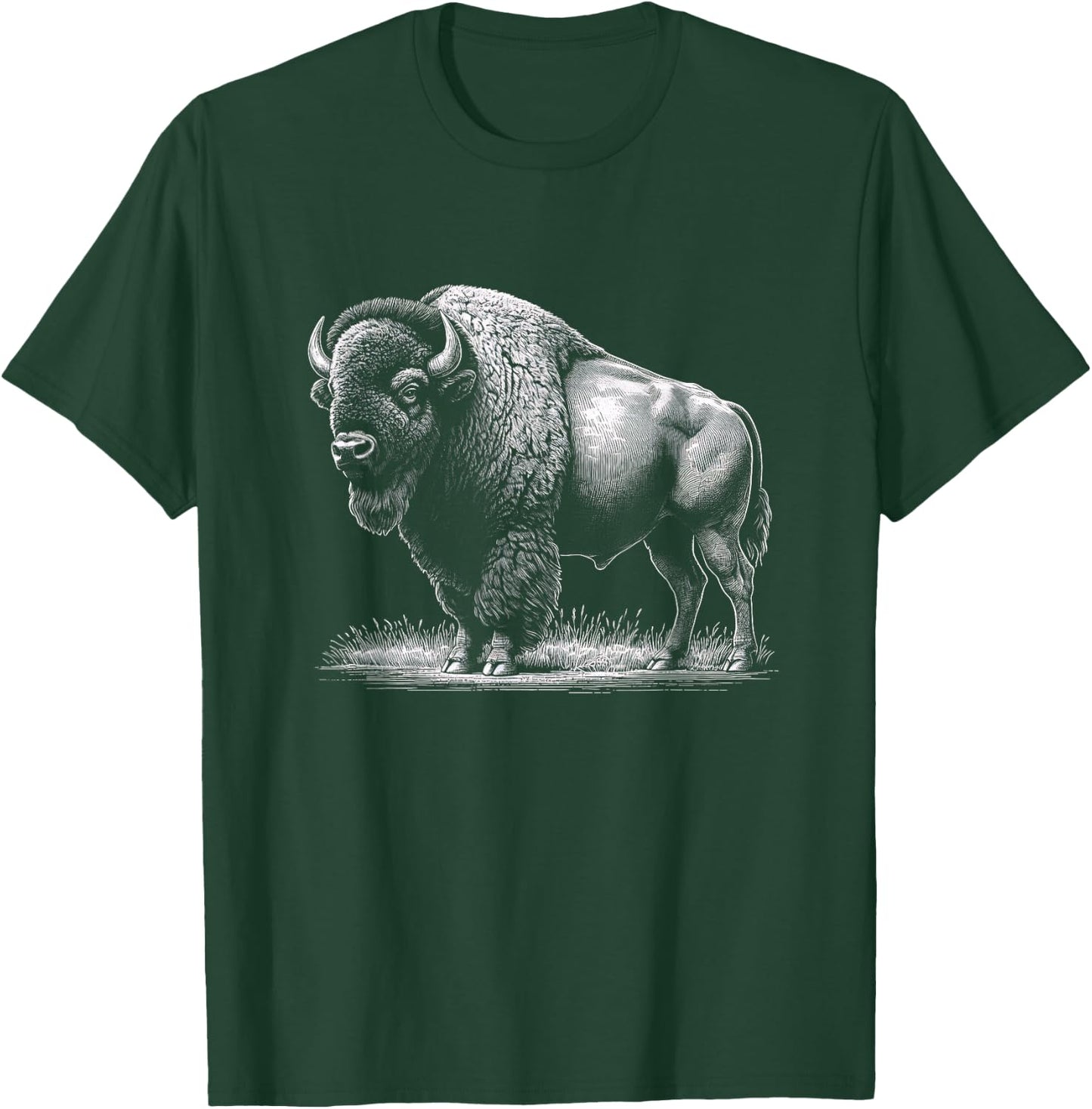 Vintage American Bison Buffalo Graphic Art Design T-Shirt - T-Shirt | Forest
