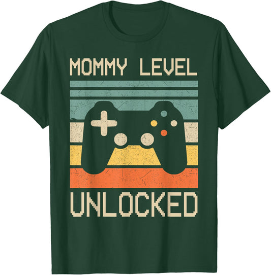 Funny New Mom Level Unlocked Leveled Up To Mommy Gaming Mom T-Shirt - T-Shirt | Forest