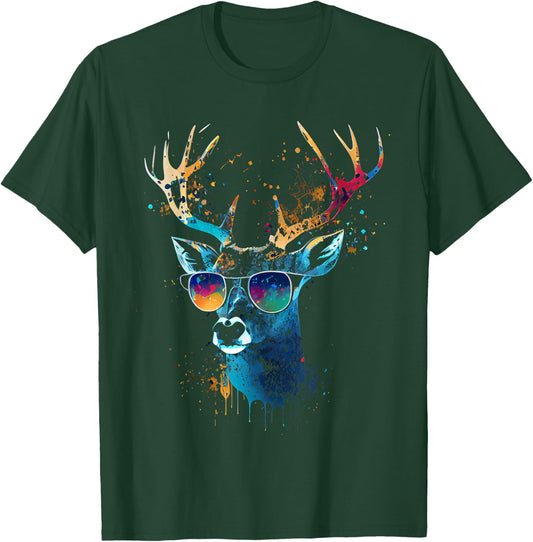 Deer Sunglasses Hunting Hunter Nature Fan Forest Hiking , black T-Shirt - T-Shirt | Forest