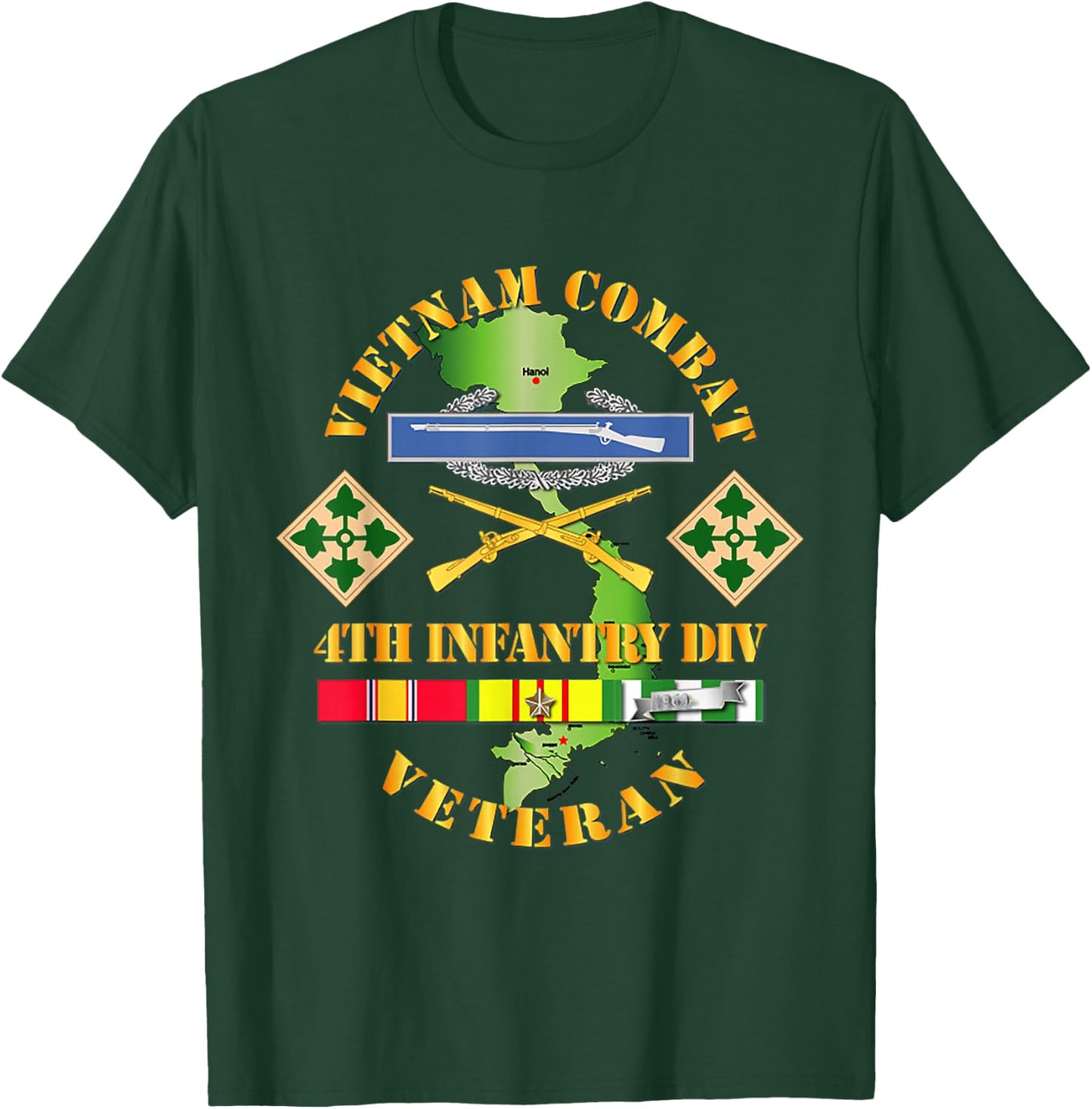Vietnam Combat Infantry Veteran w 4th Inf Div SSI V1 T-Shirt - T-Shirt | Forest